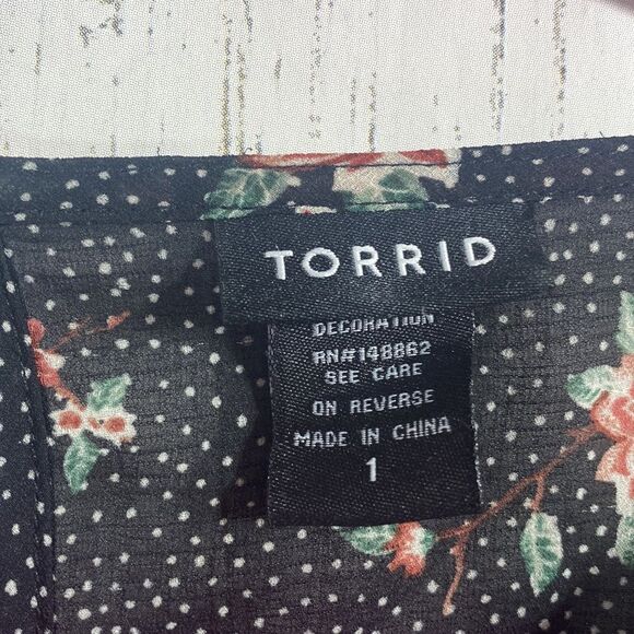 Torrid Floral Dot Print Chiffon Ruffled Smocked Bell Sleeve Top Blouse - Picture 7 of 14